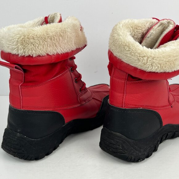 Arctic Plunge Winter Boots Size 9 Red Black Lace Up Round Toe Flat Heel Faux Fur - Picture 4 of 6